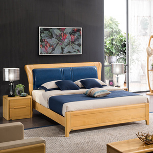 南丰榉木全实木1.8m双人床简约新中式现代卧室家具高箱储物923