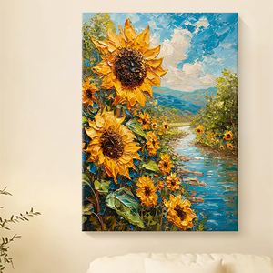 纯手绘油画肌理立体向日葵客厅玄关装饰画欧式梵高花卉太阳花挂画