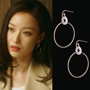 流金岁月倪妮朱锁锁同款耳环高级感圆圈耳钉长款耳饰耳坠秋冬新款