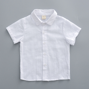 夏季新款儿童纯色短袖衬衫 韩版男童翻领打底衫白色衬衣黑色衬衫