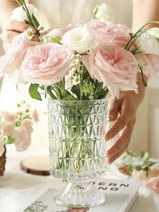 【维安家居】欧式轻奢风水晶玻璃菱形高脚杯花瓶插花花器水养鲜花