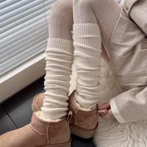 秋冬羊毛JK米白色袜套女加厚雪地靴腿套保暖咖色中筒袜灰色小腿袜