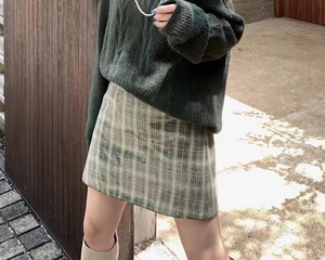 LeeMonsan枺上 女装包臀短裙 英伦风格子亮片显瘦半身裙 S/M码