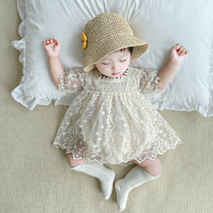新生婴儿夏装包屁衣衣服满月女宝宝礼服裙子夏季女婴蕾丝公主哈衣