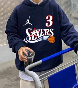 2022春季新款 aj飞人联名艾弗森费城3号篮球纯棉毛圈连帽卫衣男潮