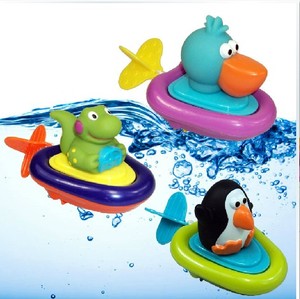 美国sassy洗澡玩具 动物发条小船 会在水里跑的船 婴儿洗澡玩具