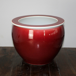 景德镇陶瓷鱼缸红色瓷缸婚庆装饰摆件莲花缸大号聚宝盆书画字画缸