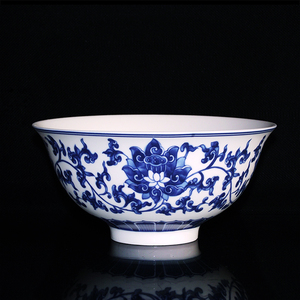 景德镇骨瓷碗釉中彩青花瓷碗仿古中式高脚大饭碗五彩家用米饭碗