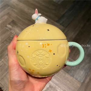星巴克杯子2021中秋满月玉兔马克杯陶瓷杯咖啡杯桌面杯水杯带杯盖
