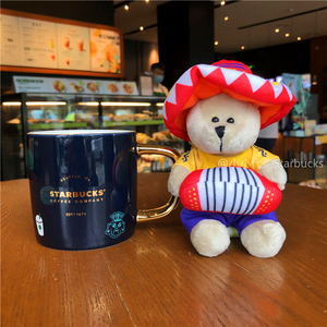 正品星巴克杯子2020毛绒小熊马克杯金柄陶瓷杯咖啡杯桌面杯喝水杯