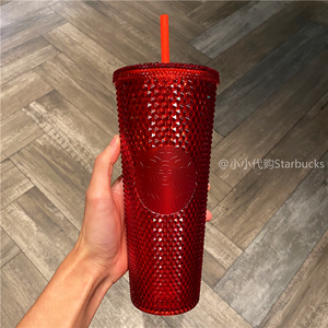 正品星巴克杯子2020圣诞节璀璨红色吸管杯榴莲杯咖啡杯超大喝水杯