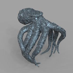 3d打印图纸模型素材克苏鲁章鱼戒指stl首饰圆雕图f2775