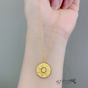 周大福国内专柜正品代购ing系列时尚太阳圆牌足金黄金项链f217638
