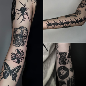 暗黑系oldschool蝴蝶纹身贴防水男女持久仿真ins风贴纸原创高级感