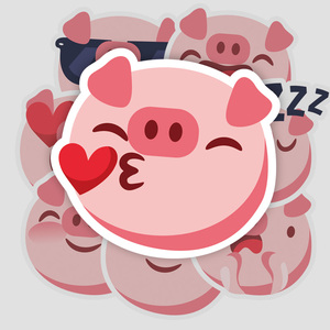 清仓特价卡通小猪表情行李箱笔记本电脑手机吉他滑板防水贴纸贴画