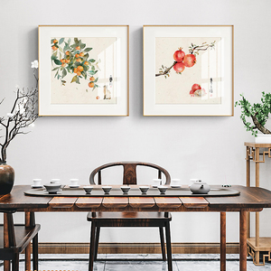 水果与猫 新中式禅意餐厅装饰画饭厅厨房挂画美食水果日式原木风