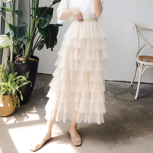 半亩2019春季新款纱裙女半身秋冬中长款网纱半身裙子蛋糕裙仙女裙
