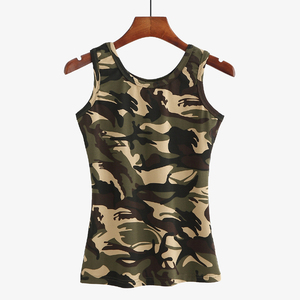 女士纯棉迷彩吊带背心圆领打底衫短款外穿无袖上衣显瘦夏运动汗衫