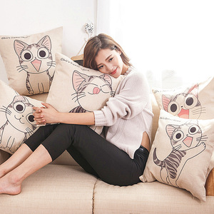 简约现代风格猫咪喵星人亚麻抱枕套客厅沙发靠枕坐垫汽车腰枕垫子