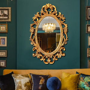 欧式复古椭圆形浴室镜子镂空装饰化妆镜卫生间壁挂镜框卫浴镜法式