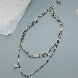 钛钢不掉色字母princess五角星双层叠戴项链锁骨链颈链女港风气质