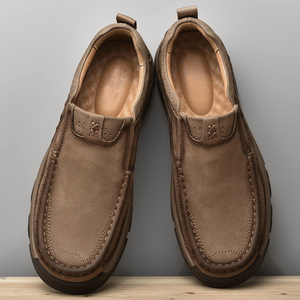 yzl775淘宝男士休闲大头皮鞋高脚背加宽脚肥胖版加肥冬季一脚蹬真皮