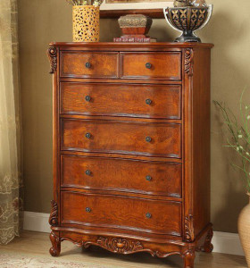 美式五斗柜实木抽屉柜 卧室家具六斗橱柜收纳壁柜边柜欧式玄关柜