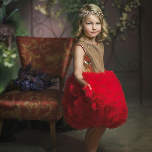 hanakimi英国亮片女童走秀模特表演服装儿童婚纱花童礼服公主裙