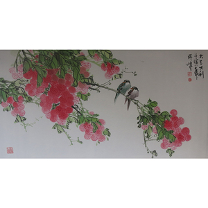 名家手绘真迹吉利图荔枝花鸟国画水墨画书画客厅横幅挂画大吉大利