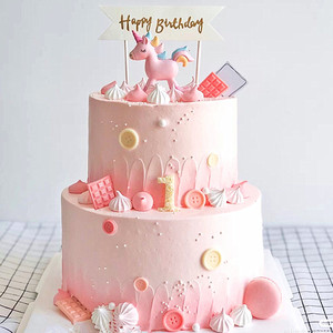 ins网红独角兽双层生日蛋糕创意定制北京低脂简约 同城配送包邮