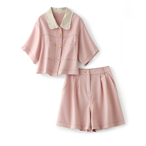 LILY MOST粉色时尚套装女夏季小香风短款宽松型外套短裤两件套潮