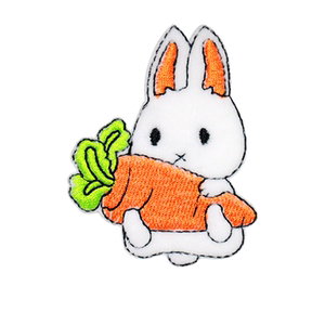 卡通兔子自粘布贴绣花图案白色卡通衣服动物刺绣布丁贴装饰墙贴