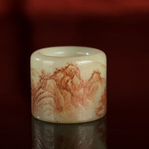 清代乾隆年造办处剔红山水料器老扳指拇指戒收藏品古玩杂项收藏品