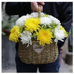 00常来花卉淘宝悼念 葬礼白事扫墓 冬至 祭扫手提花篮25枝白菊花