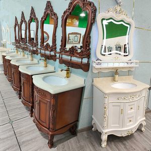 新款欧式浴室柜组合橡木仿古洗手台洗脸盆智能镜柜定制大理石台面