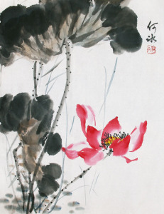 手绘写意荷花国画稿手写字画竖版画装饰画中式水墨画书画原稿真迹