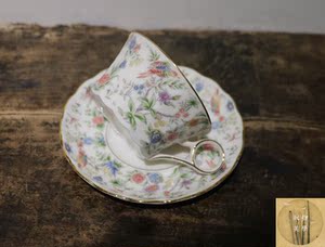 孤品日本桃山momoyama骨瓷飞鸟唯美咖啡杯 中古瓷器收藏