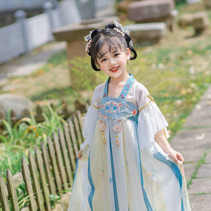 汉服女童夏款短袖中国风可爱刺绣齐胸襦裙小女孩古装连衣裙唐装