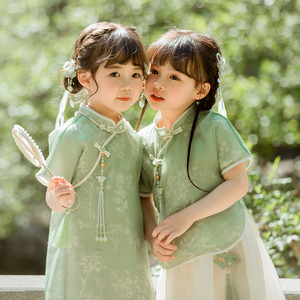 女童旗袍夏季儿童改良民国风连衣裙亲子中式套装宝宝汉服高端国潮