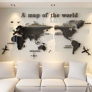 世界地图墙贴3d立体客厅沙发电视背景墙面装饰壁画亚克力贴纸自粘