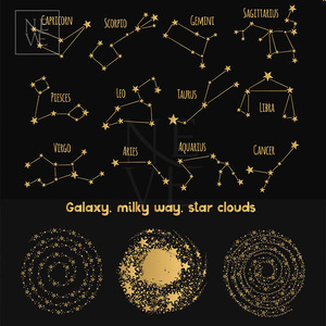 耀眼的金色系 日月星辰 星座流星行星 排版卡片矢量设计素材eps