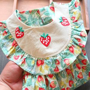 新品草莓刺绣荷叶边女童连衣裙 夏新款水果印花儿童短袖娃娃裙子