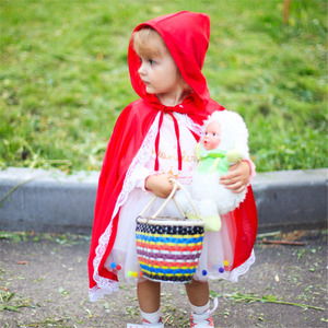 欧美男女儿童丝绒披风蕾丝花边短款斗篷小红帽万圣节幼儿园演出服