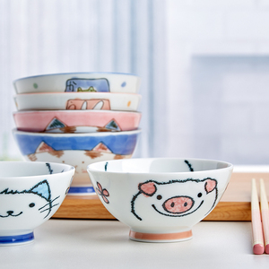 日本卡通陶瓷小碗进口米饭碗儿童可爱小猪兔子青蛙猫咪小朋友家用