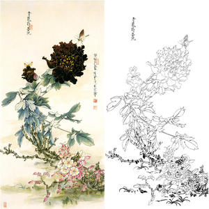 工笔画底稿白描画稿打印稿牡丹四尺66*132王道中青龙卧墨池47dz