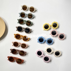韩国ins风儿童宝宝复古磨砂圆框太阳花眼镜街拍墨镜糖果色太阳镜
