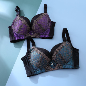 七彩缤纷』法式欧美风性感内衣网纱舒适聚拢紧身紫文胸套装1人付款70