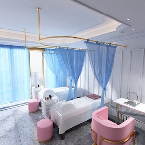 美容院美甲店养生理疗馆试衣间隔断帘杆ul异形窗帘罗马杆百纱帘