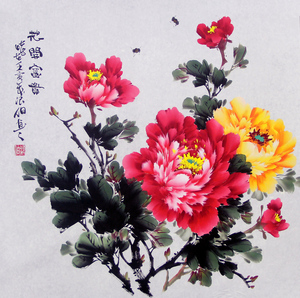 张浪伯四尺斗方宣纸画心国画写意花鸟牡丹画真迹花开富贵中式挂画