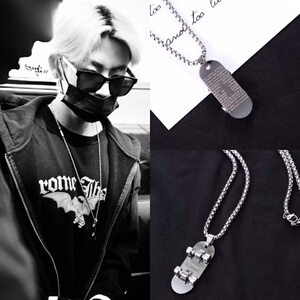 王琳凯同款小鬼滑板鞋带轮项链钛钢吊坠男士新款学生情侣挂件嘻哈